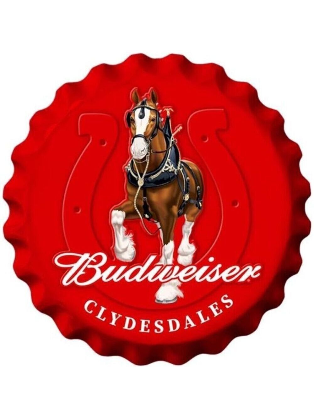 Budweiser Metal Bottle Cap Beer Sign Garage Shop Bar Man Cave Outdoor LARGE NW